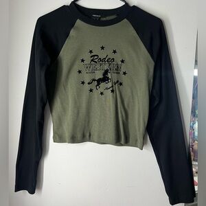 Forever 21 Olive and Black Long Sleeve Western Tee